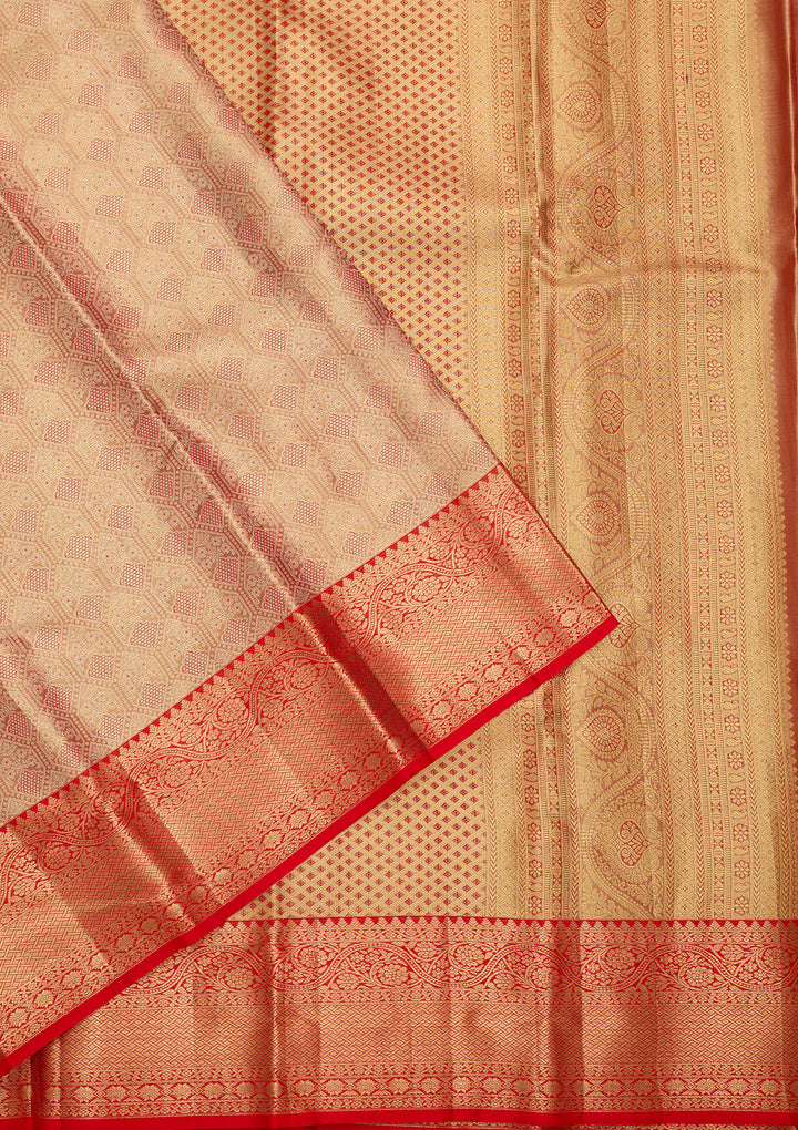 Red Silk Jaal Saree With Matching Blouse Piece