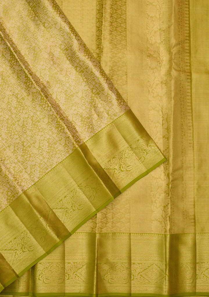 Parrot Green Silk Jaal Saree With Matching Blouse Piece