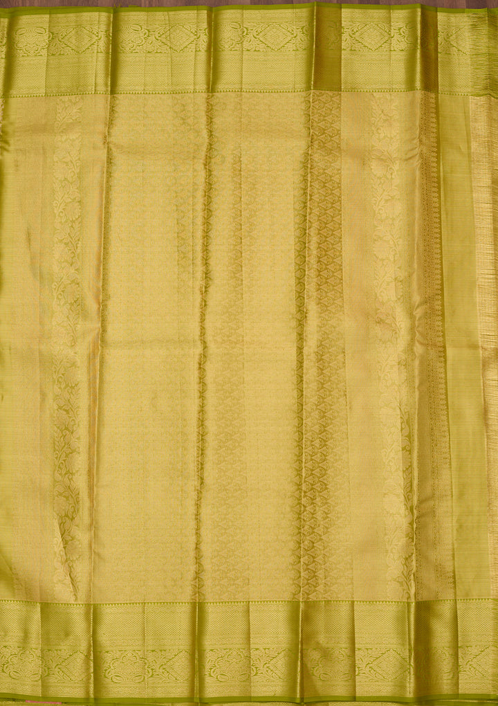 Parrot Green Silk Jaal Saree With Matching Blouse Piece