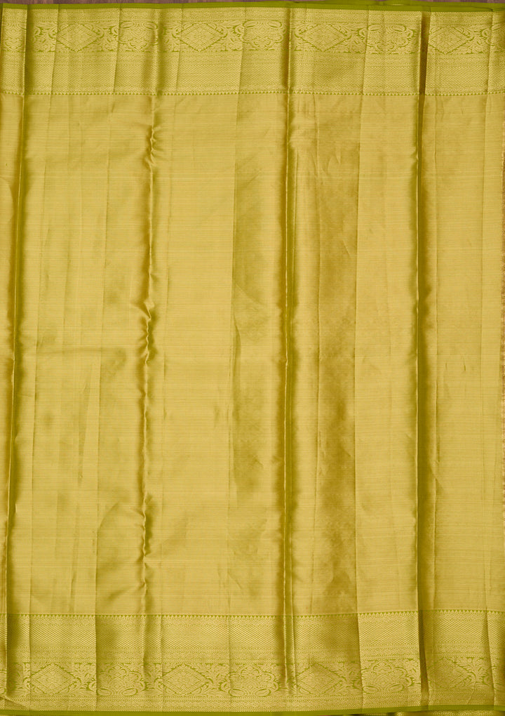 Parrot Green Silk Jaal Saree With Matching Blouse Piece