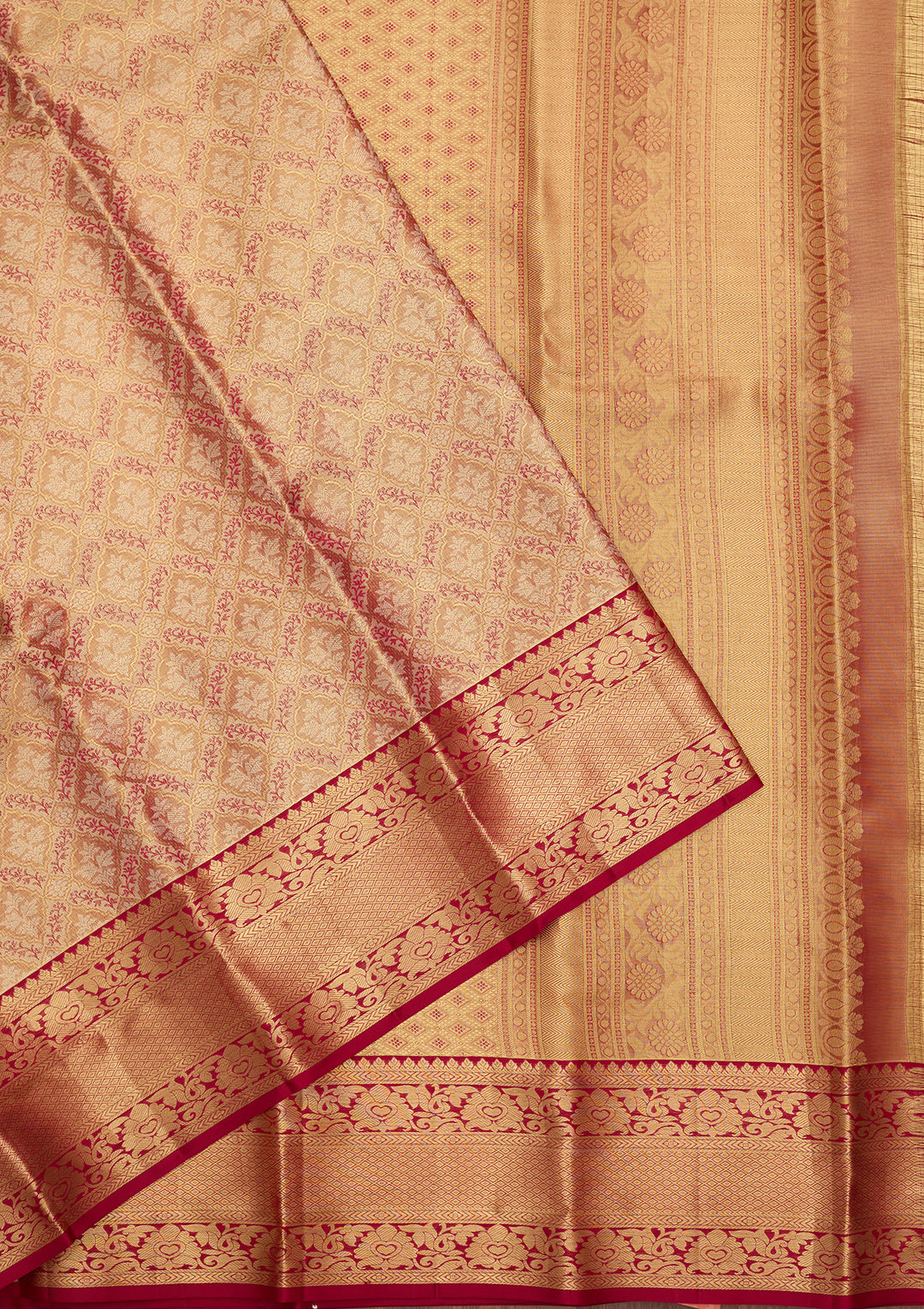 Peach Silk Jaal Saree With Matching Blouse Piece