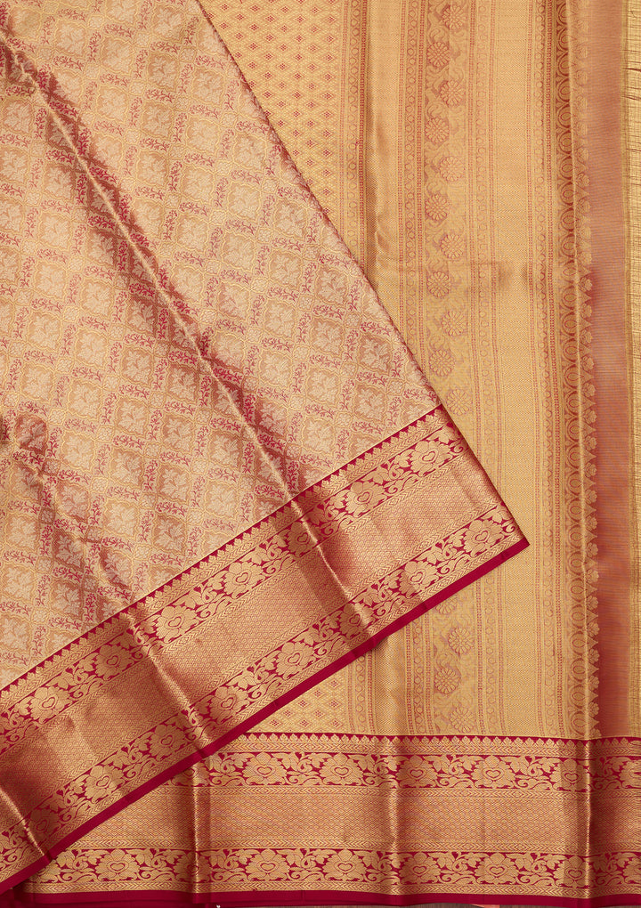 Peach Silk Jaal Saree With Matching Blouse Piece