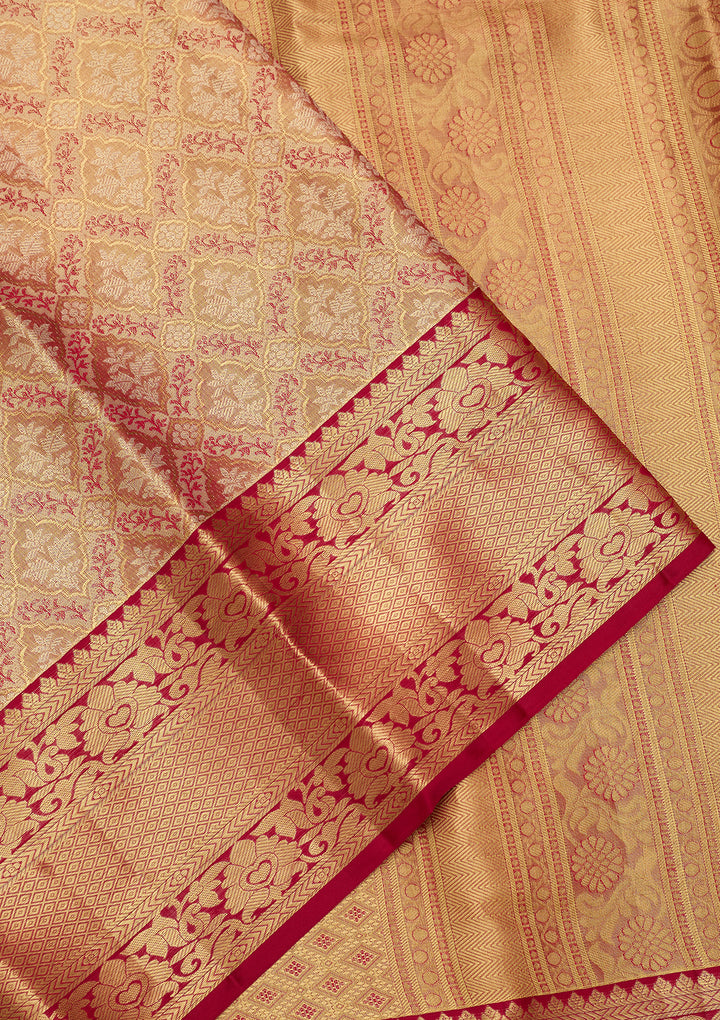 Peach Silk Jaal Saree With Matching Blouse Piece