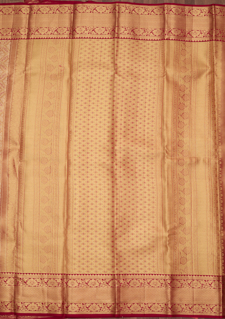 Peach Silk Jaal Saree With Matching Blouse Piece