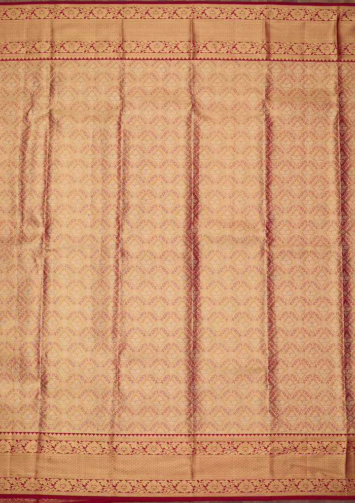 Peach Silk Jaal Saree With Matching Blouse Piece