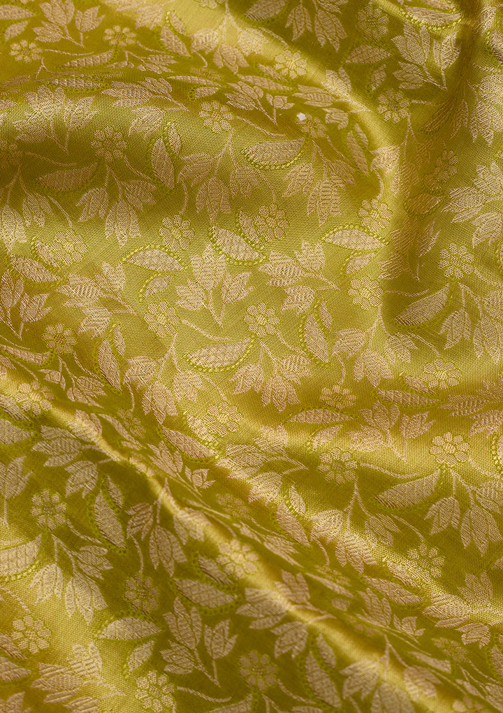 Parrot Green Silk Jaal Saree With Matching Blouse Piece