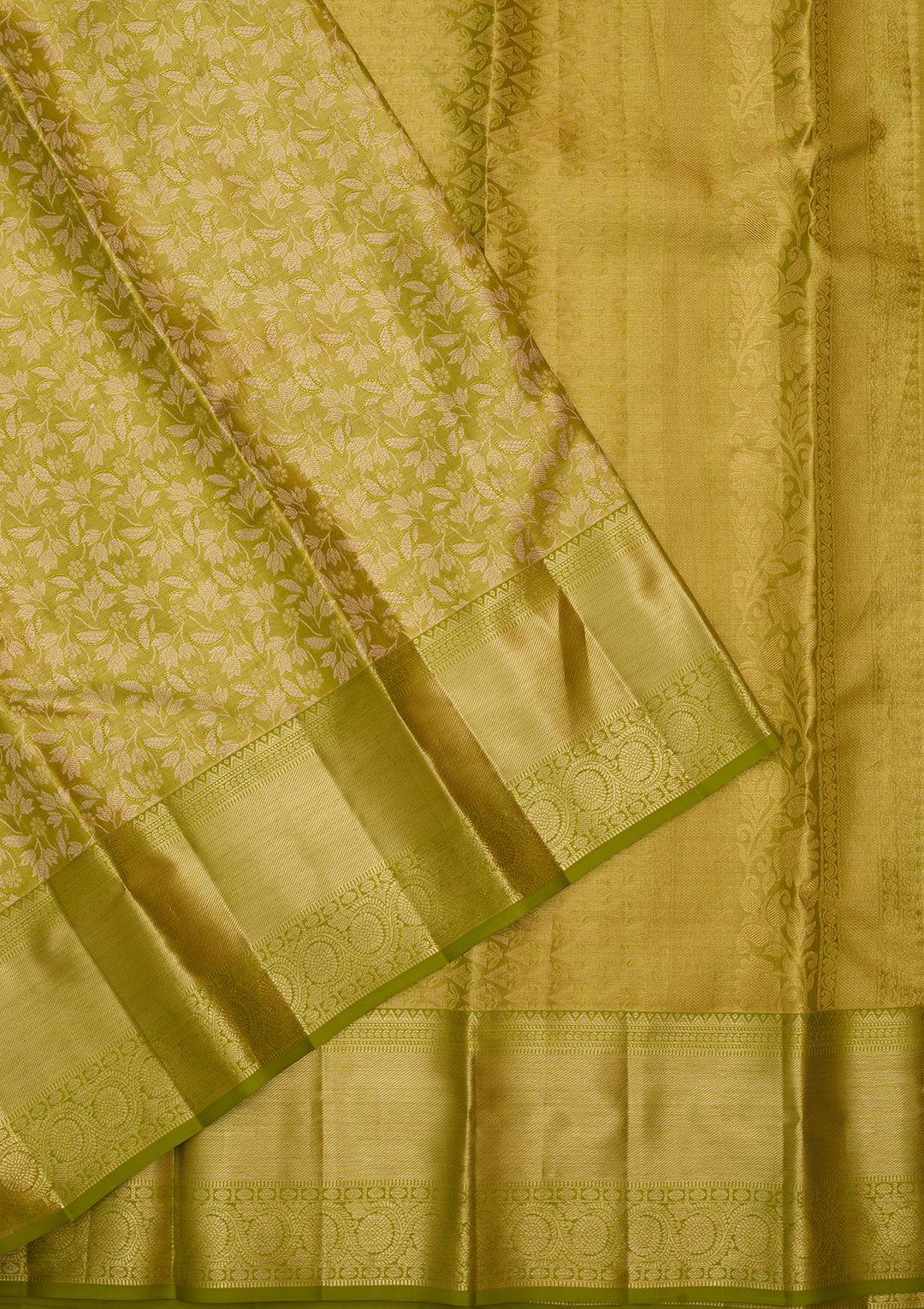 Parrot Green Silk Jaal Saree With Matching Blouse Piece