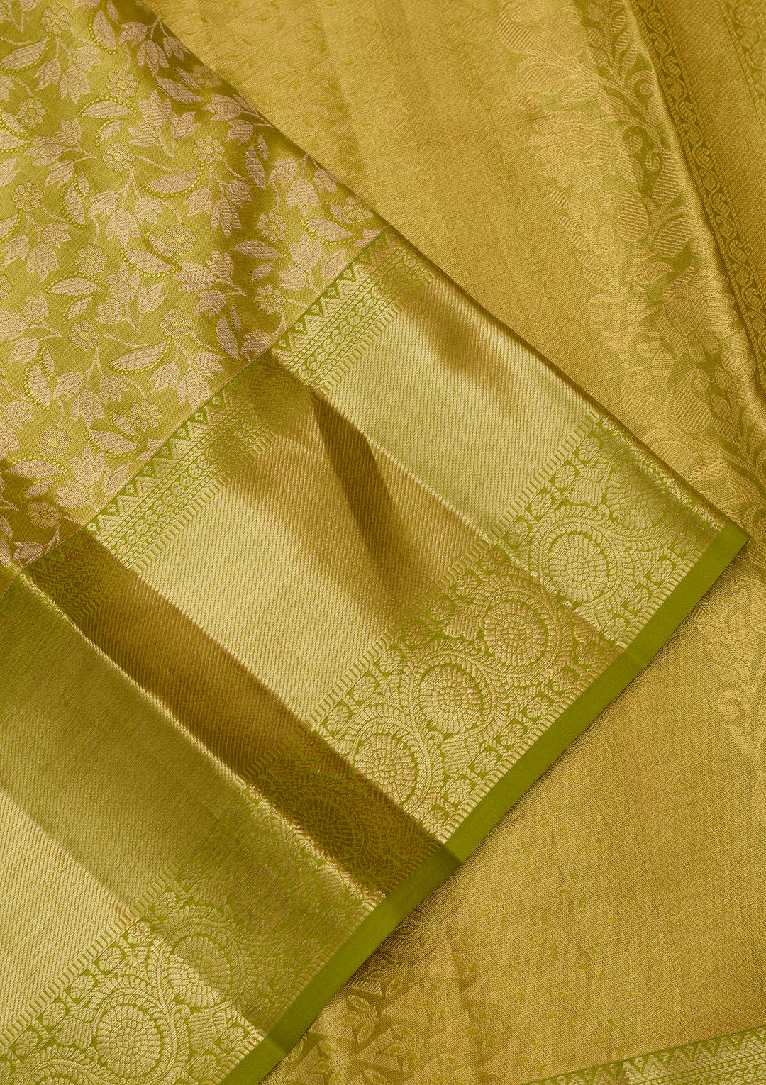 Parrot Green Silk Jaal Saree With Matching Blouse Piece