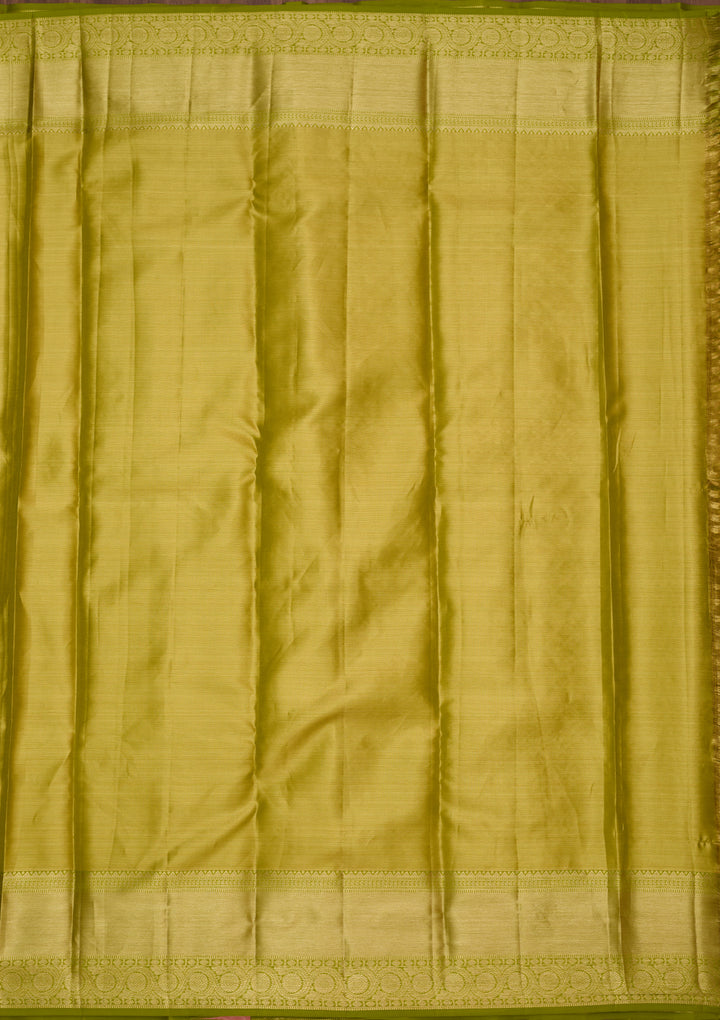 Parrot Green Silk Jaal Saree With Matching Blouse Piece