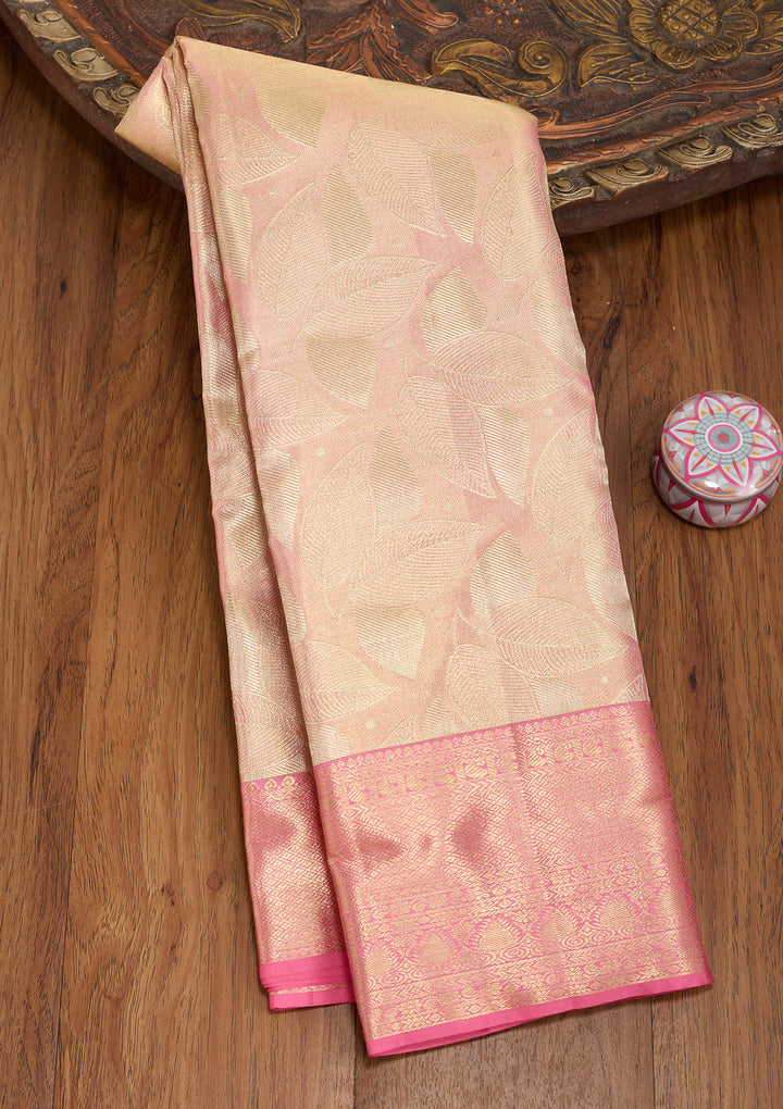 Pink Silk Jaal Saree With Matching Blouse Piece