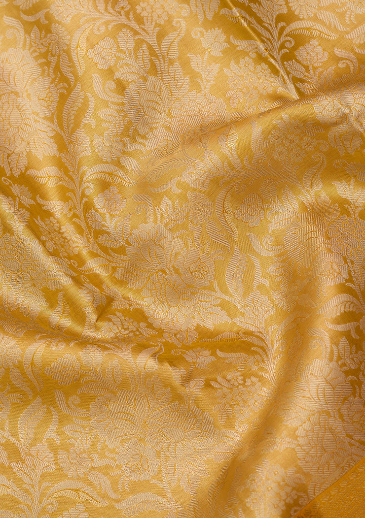 Yellow Silk Jaal Saree With Matching Blouse Piece