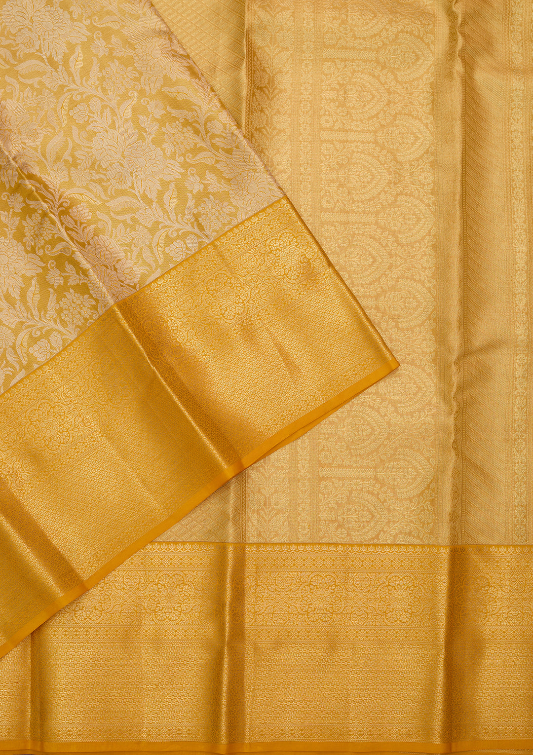 Yellow Silk Jaal Saree With Matching Blouse Piece