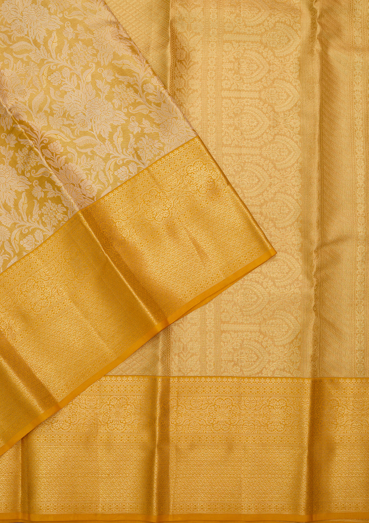 Yellow Silk Jaal Saree With Matching Blouse Piece