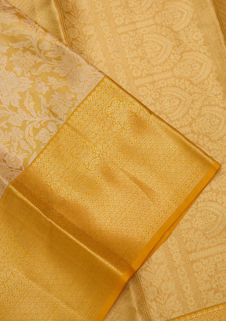 Yellow Silk Jaal Saree With Matching Blouse Piece