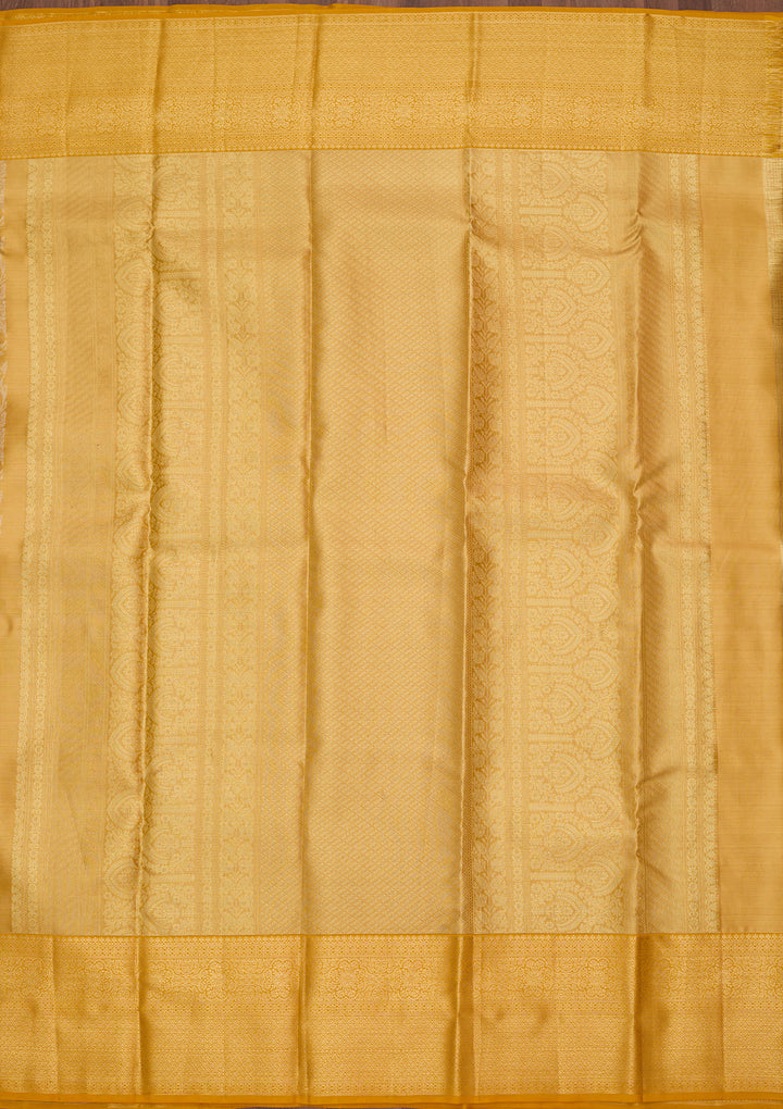 Yellow Silk Jaal Saree With Matching Blouse Piece