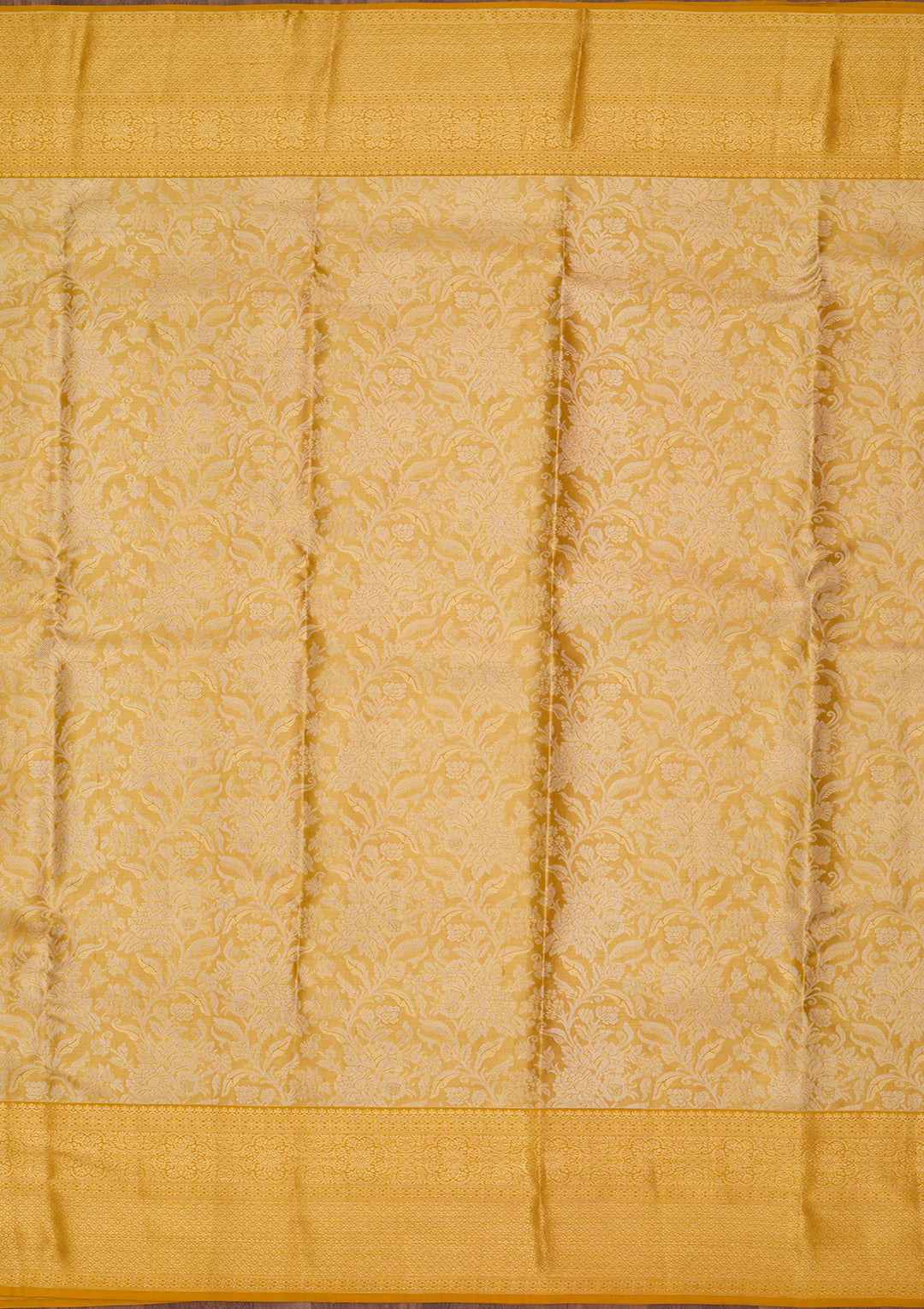 Yellow Silk Jaal Saree With Matching Blouse Piece