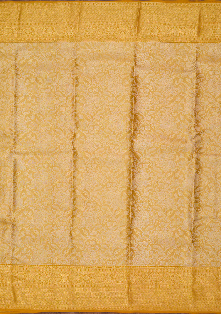 Yellow Silk Jaal Saree With Matching Blouse Piece