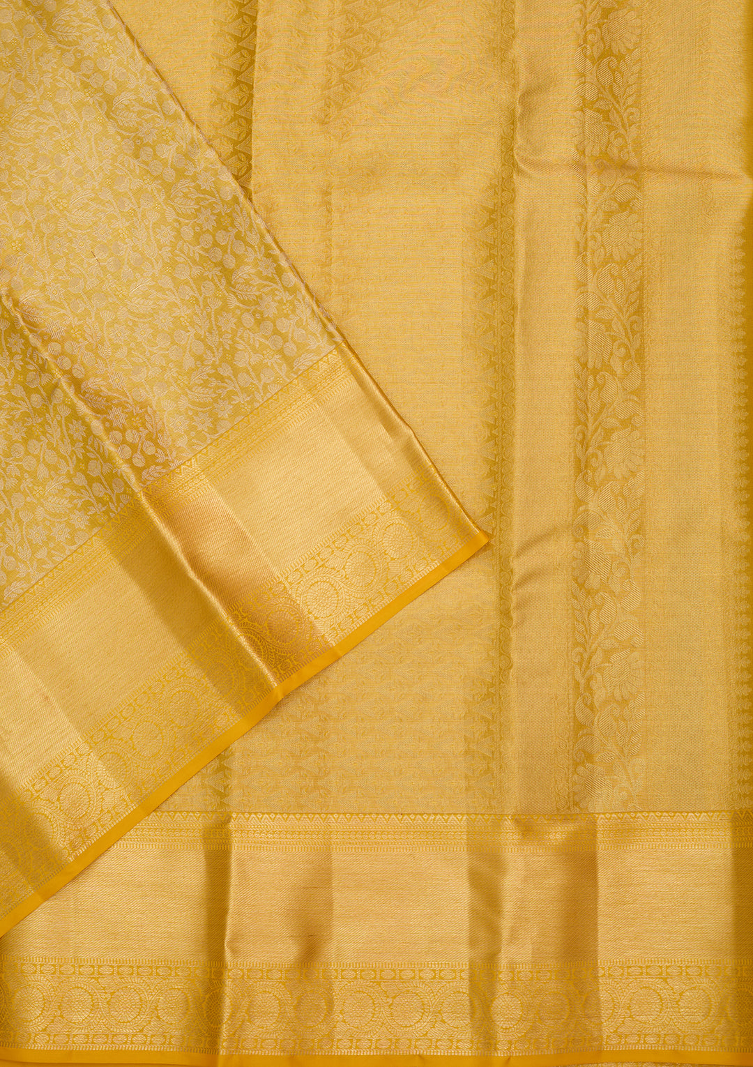 Yellow Silk Jaal Saree With Matching Blouse Piece