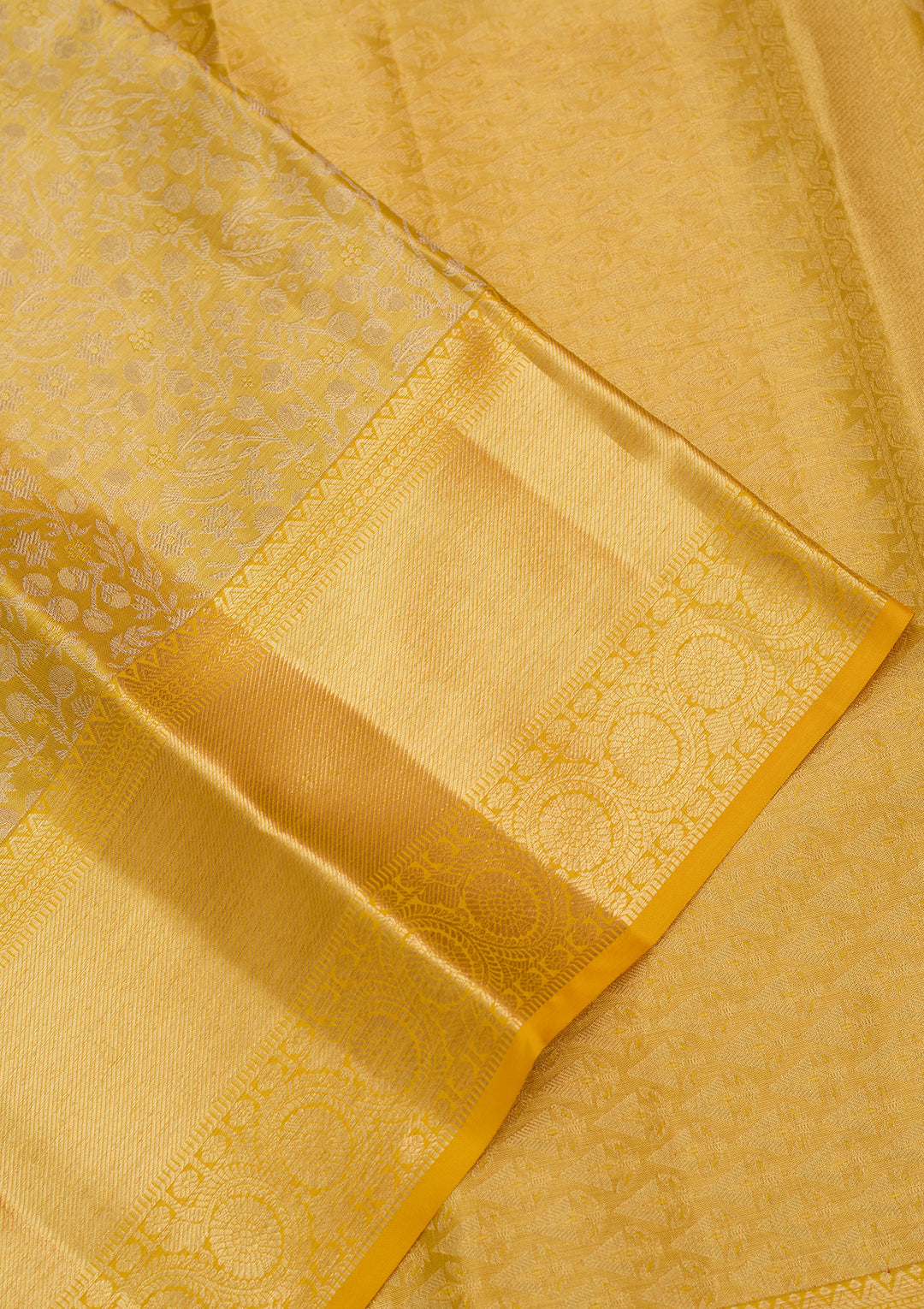 Yellow Silk Jaal Saree With Matching Blouse Piece