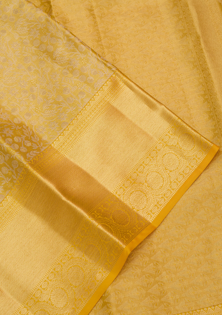Yellow Silk Jaal Saree With Matching Blouse Piece