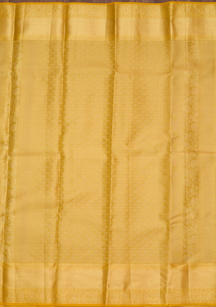 Yellow Silk Jaal Saree With Matching Blouse Piece
