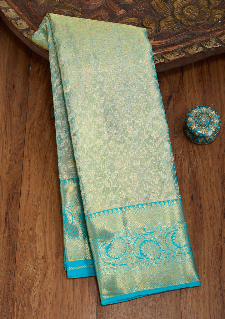 Sea Green Silk Jaal Saree With Matching Blouse Piece