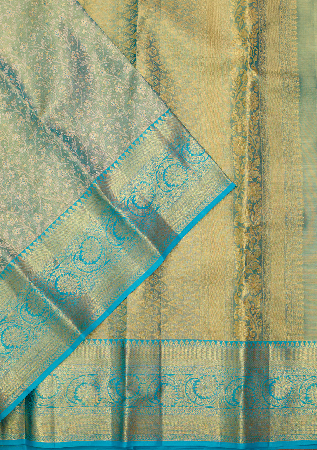 Sea Green Silk Jaal Saree With Matching Blouse Piece