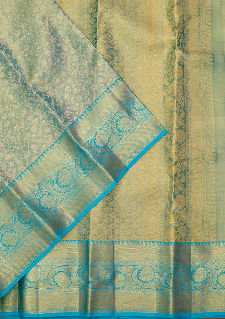 Sea Green Silk Jaal Saree With Matching Blouse Piece