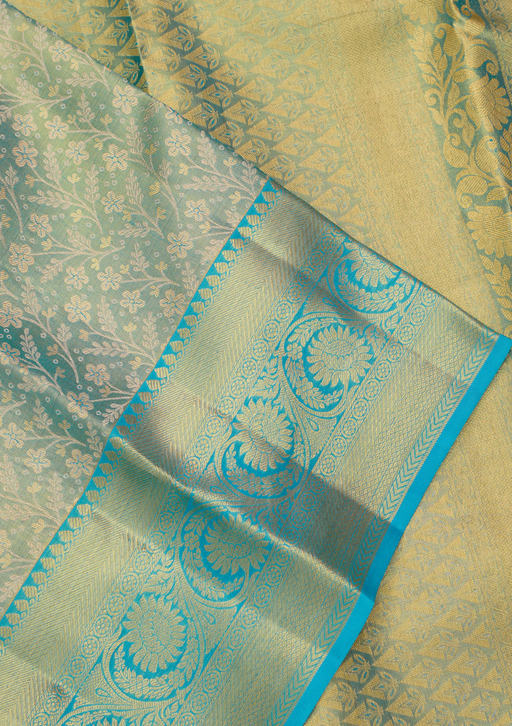 Sea Green Silk Jaal Saree With Matching Blouse Piece