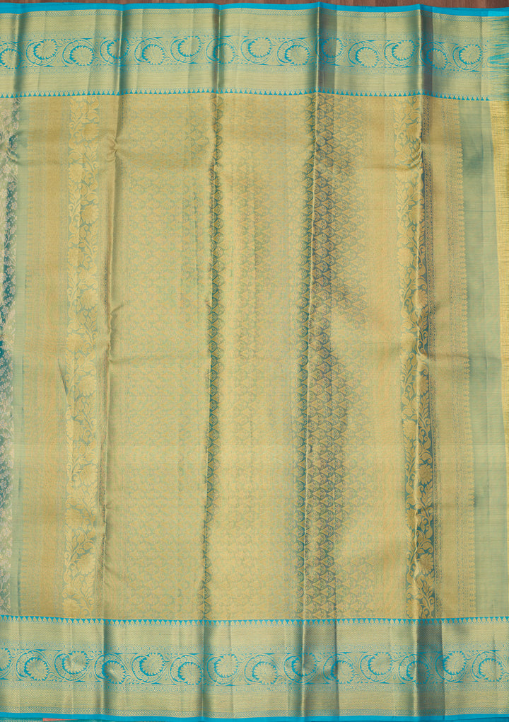 Sea Green Silk Jaal Saree With Matching Blouse Piece