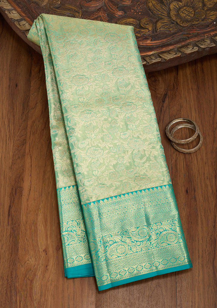 Sea Green Silk Jaal Saree With Matching Blouse Piece