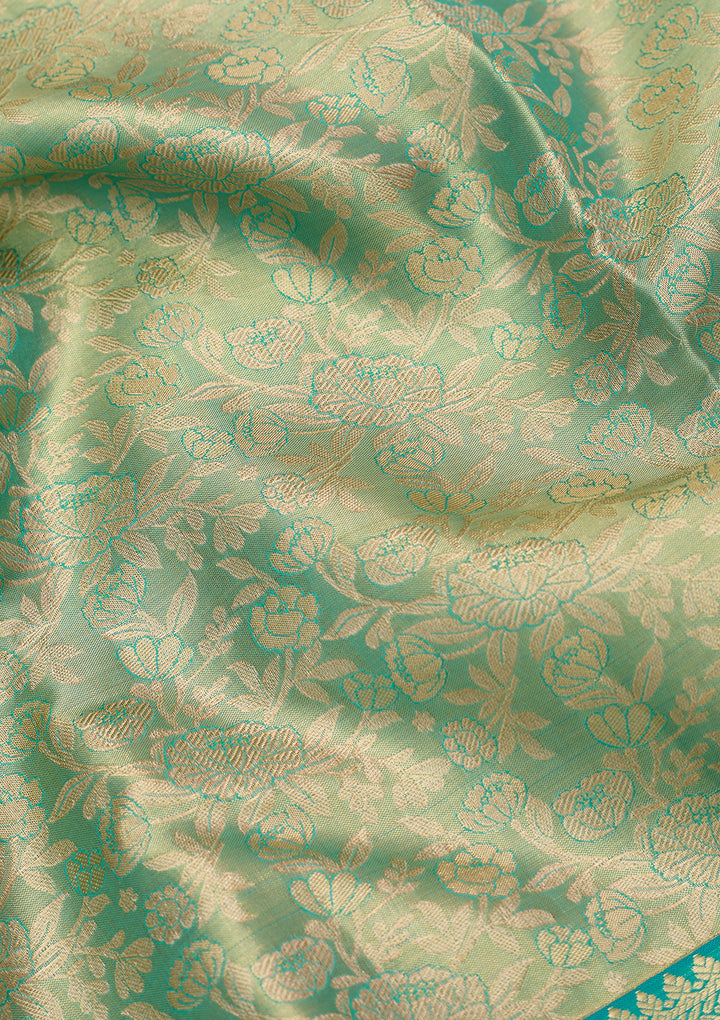 Sea Green Silk Jaal Saree With Matching Blouse Piece