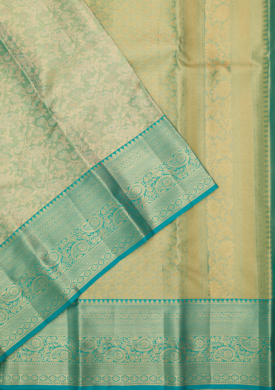 Sea Green Silk Jaal Saree With Matching Blouse Piece