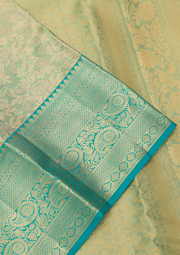 Sea Green Silk Jaal Saree With Matching Blouse Piece