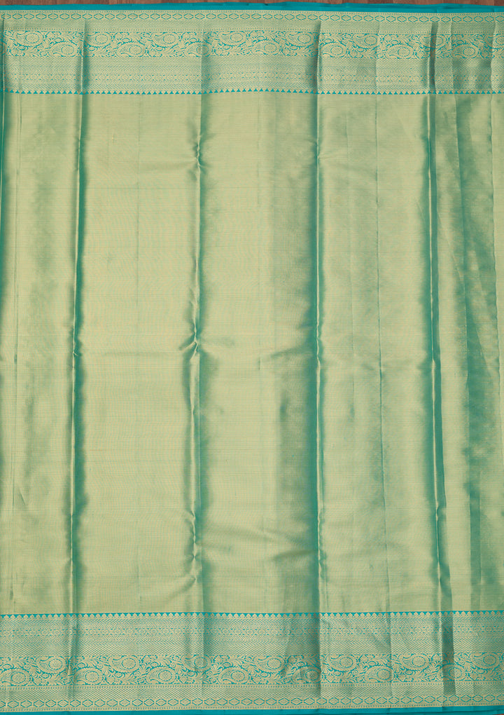 Sea Green Silk Jaal Saree With Matching Blouse Piece
