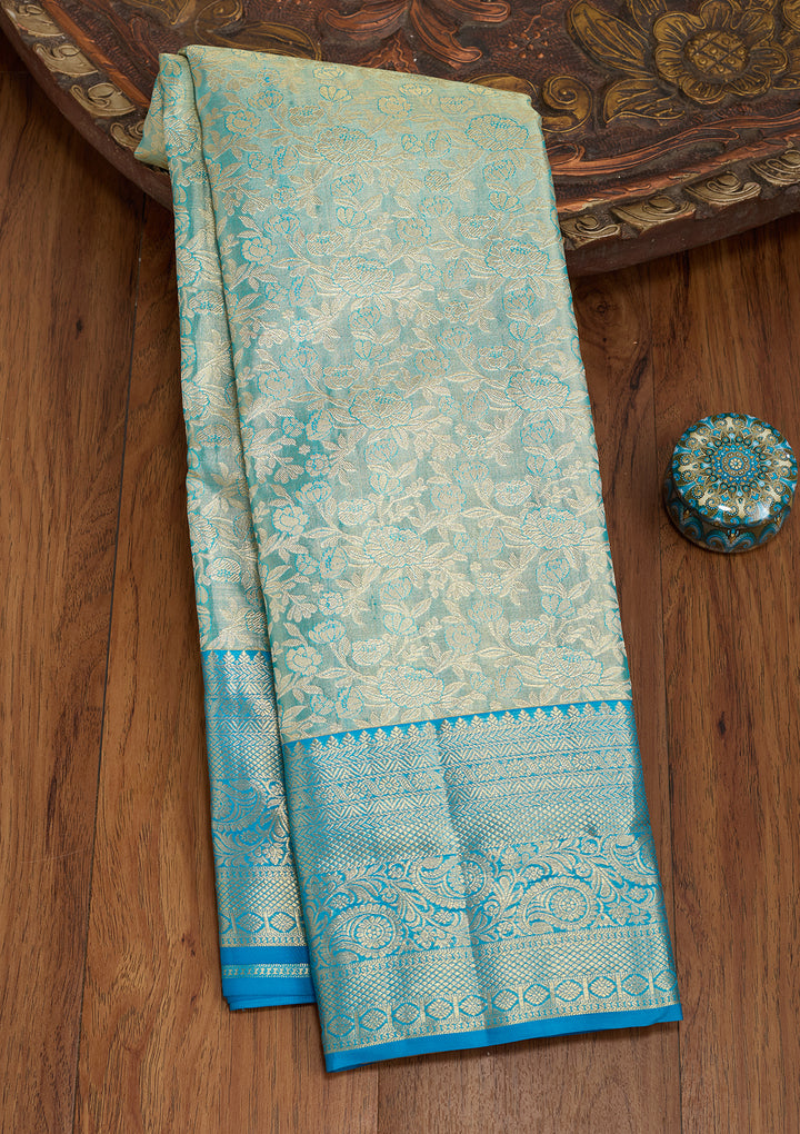 Sky Blue Silk Jaal Saree With Matching Blouse Piece