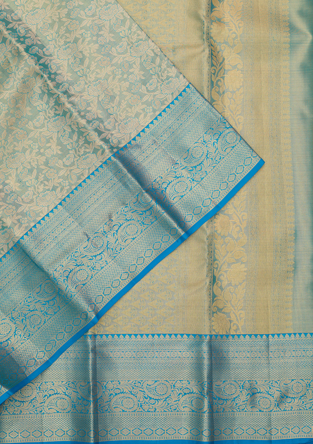 Sky Blue Silk Jaal Saree With Matching Blouse Piece