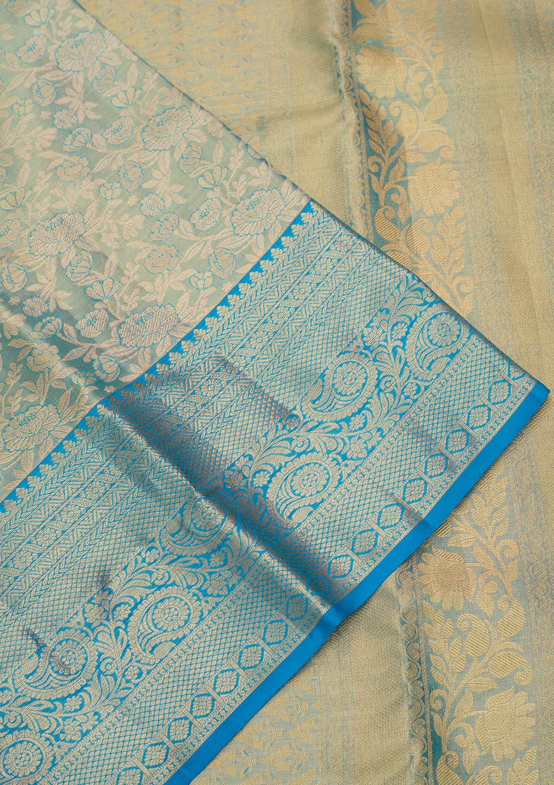 Sky Blue Silk Jaal Saree With Matching Blouse Piece