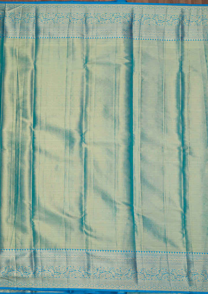 Sky Blue Silk Jaal Saree With Matching Blouse Piece