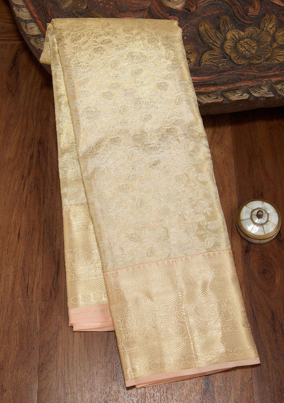 Beige Dharmavaram Pure Silk Saree