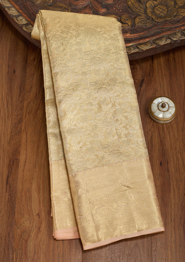 Peach Silk Jaal Saree With Matching Blouse Piece