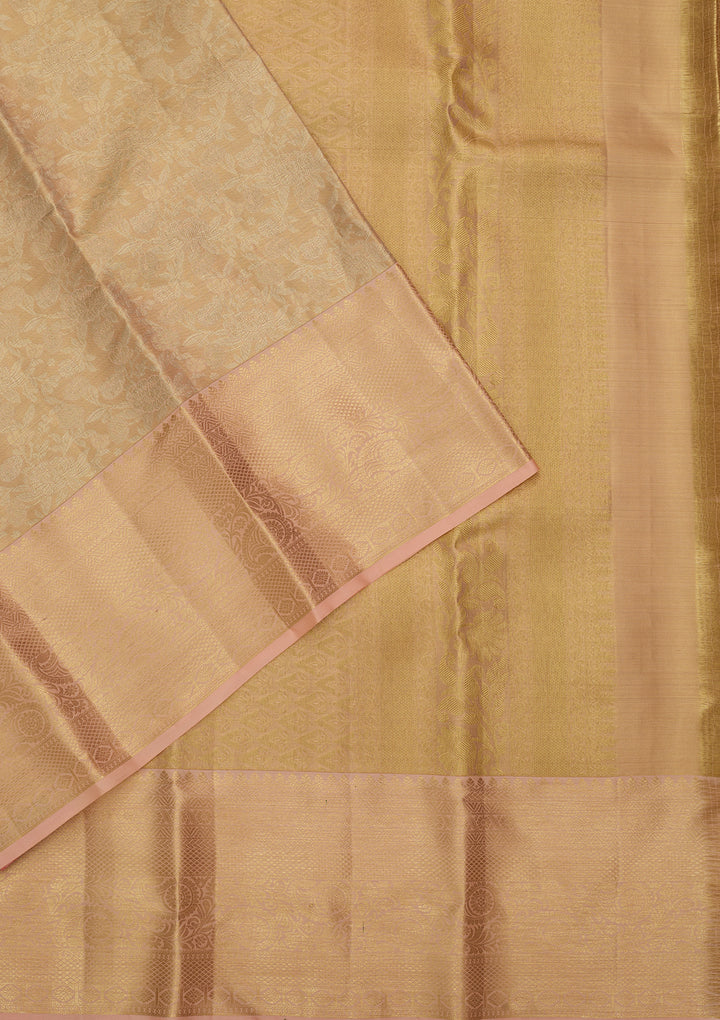 Peach Silk Jaal Saree With Matching Blouse Piece