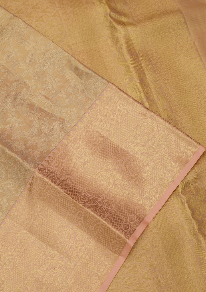 Peach Silk Jaal Saree With Matching Blouse Piece