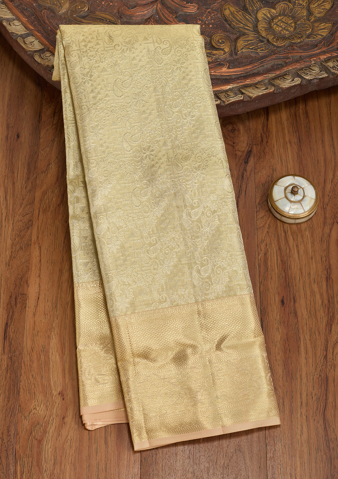 Gold Silk Jaal Saree With Matching Blouse Piece