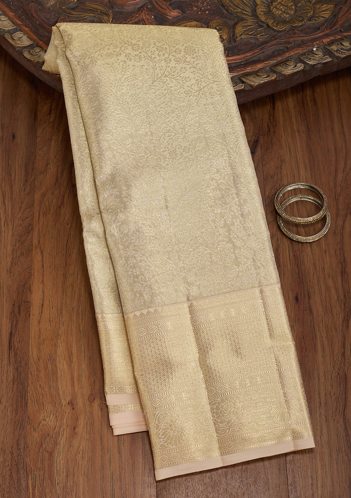 Beige Silk Jaal Saree With Matching Blouse Piece