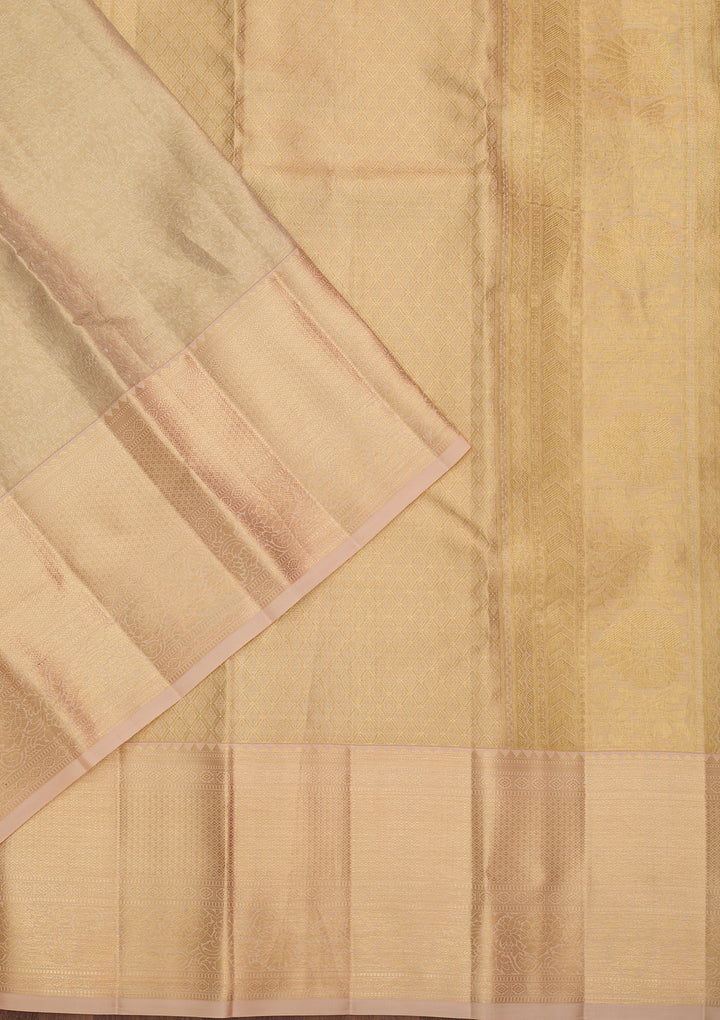 Beige Silk Jaal Saree With Matching Blouse Piece