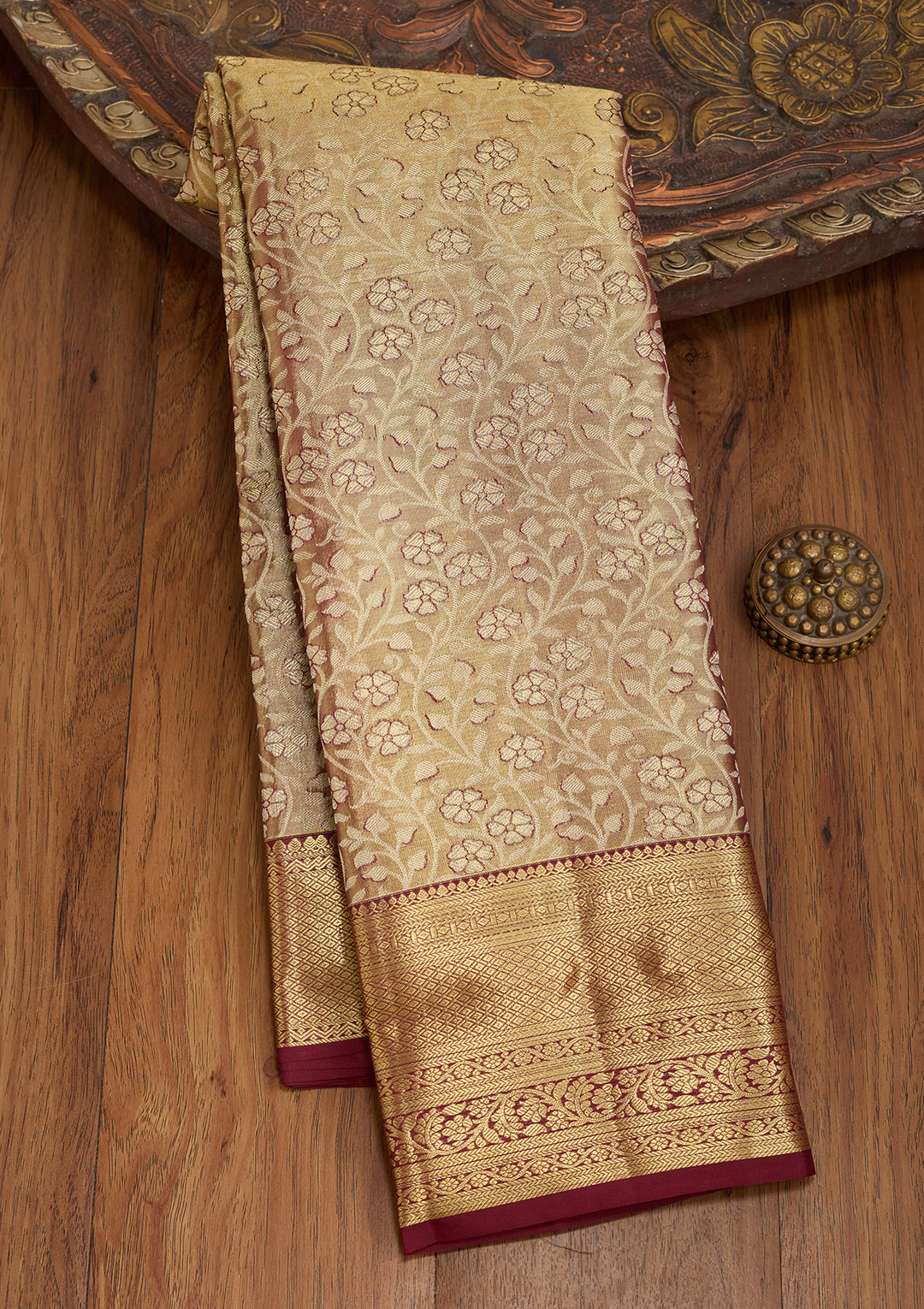 Maroon Silk Jaal Saree With Matching Blouse Piece