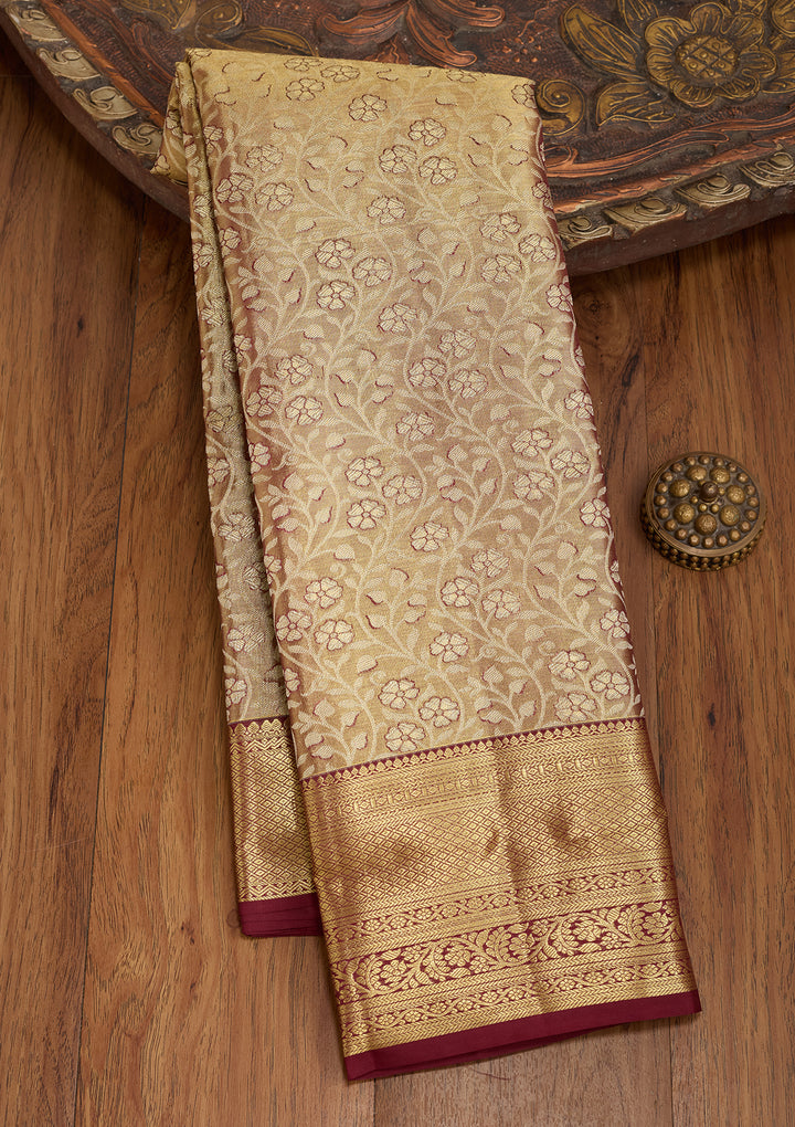 Maroon Silk Jaal Saree With Matching Blouse Piece