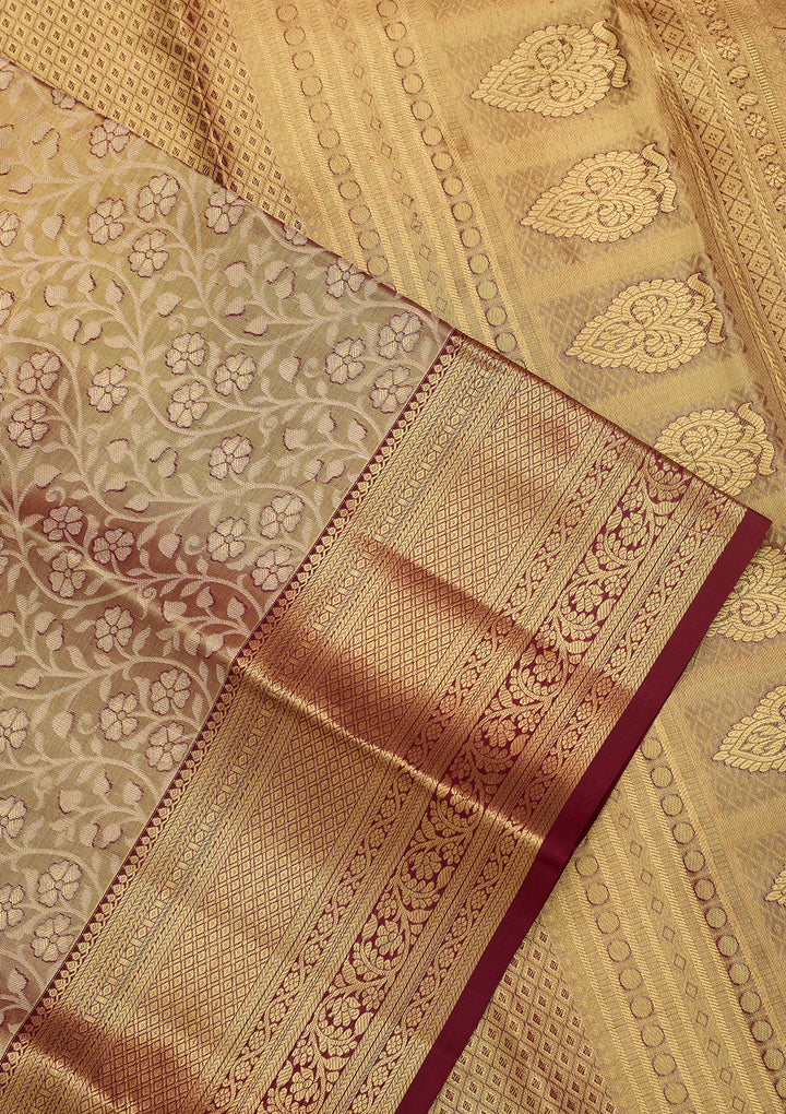 Maroon Silk Jaal Saree With Matching Blouse Piece