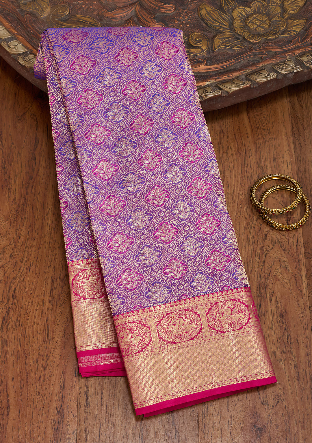 Purple Silk Jaal Saree With Matching Blouse Piece